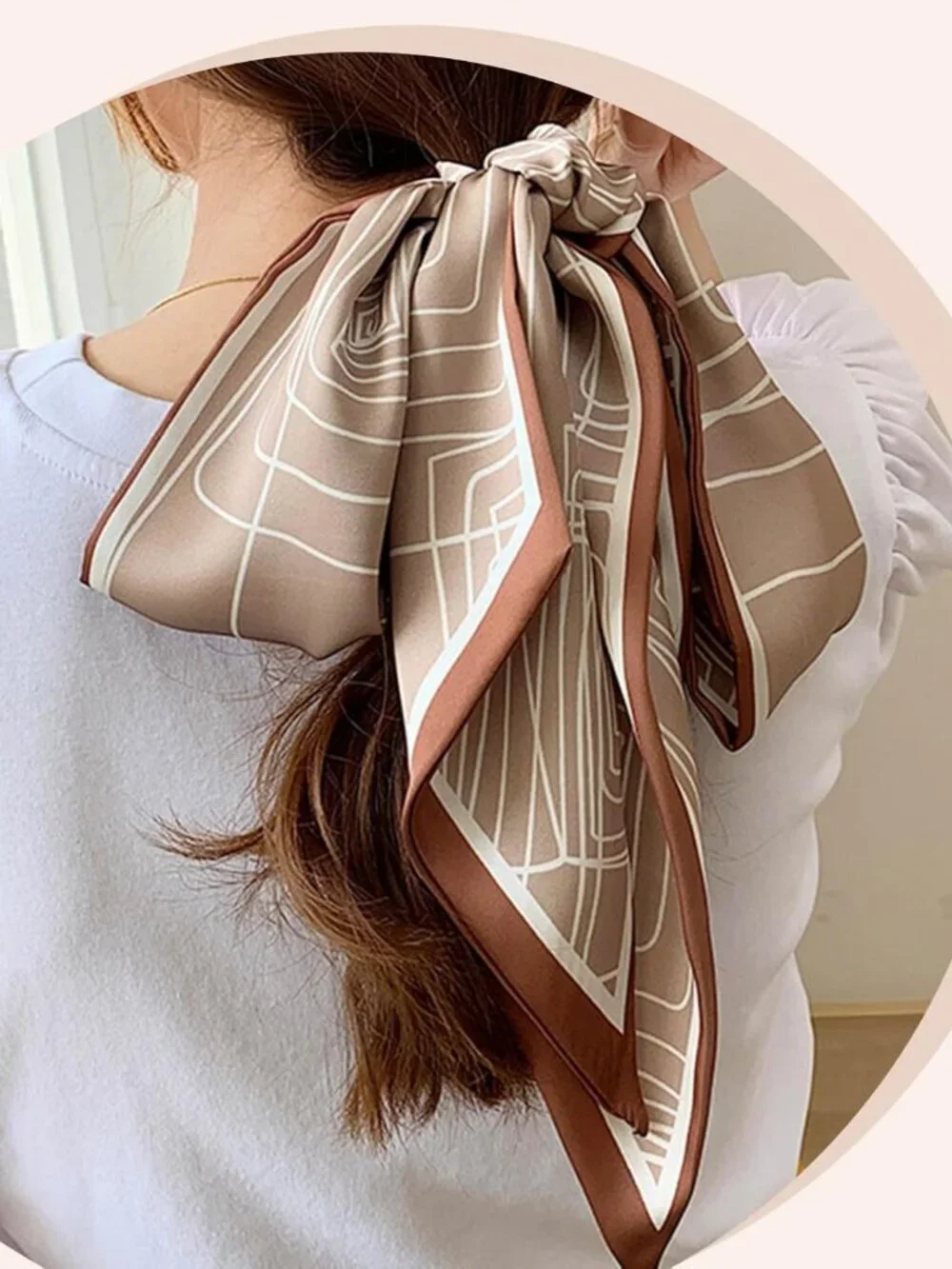 Women's Khaki Thread Border Elegant Oblique Angle Scarves Bag Scarfs